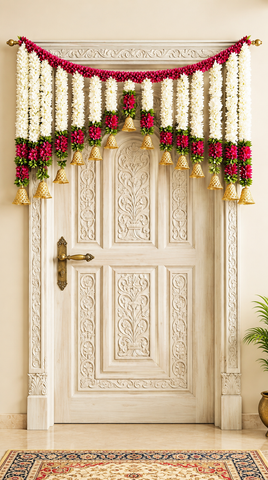 ROYAL MAROON & WHITE JASMINE BELL TORAN 3.5 FEET