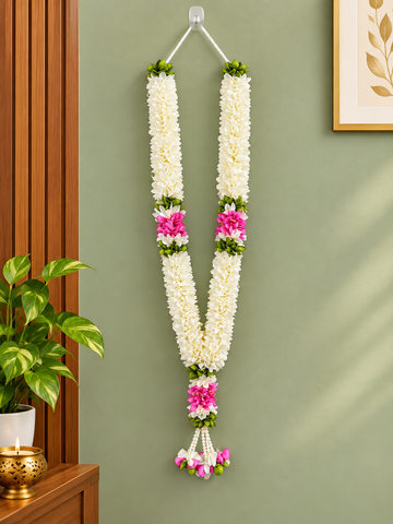 PINK WHITE FLOWER HAAR . EACH SIDE 20 INCH