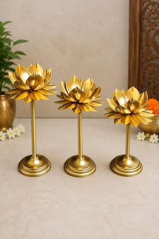 Brass Lotus Decorative Stand SET OF 3