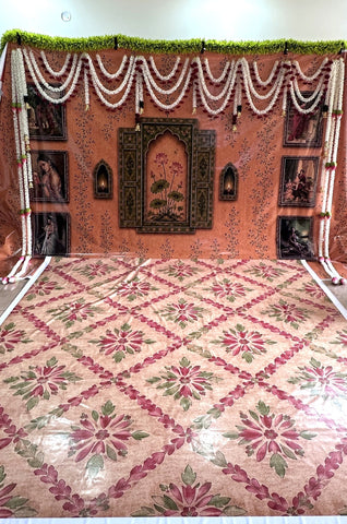 Royal Mogra Garland Wedding Backdrop | Traditional Floral Wall Decoration Background for Haldi, Mehendi, Wedding & Photography with Royal green leaf  Border