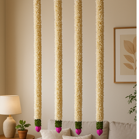3 Feet Door Hanging Toran Pack of 4 | Artificial Flower & Fabric Door Decoration | Festive Home Decor for Main Door, Diwali, Pooja, Wedding
