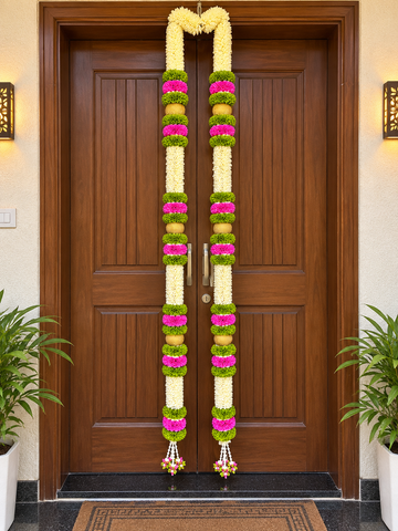 Royal main door toran Pack of 2 EACH 6 FEET | Traditional Floral Door Decoration with Decorative Balls for Home, Pooja, Festival & Wedding