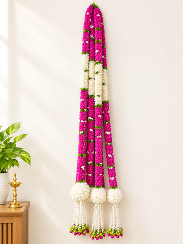 PINK WHITE FLOWER GARLAND TORAN FOR  DOOR DECORATION.6 FEET. PACK OF 2