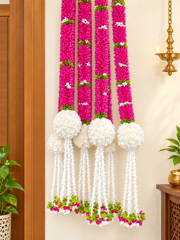 PINK WHITE FLOWER GARLAND TORAN FOR  DOOR DECORATION.6 FEET. PACK OF 2