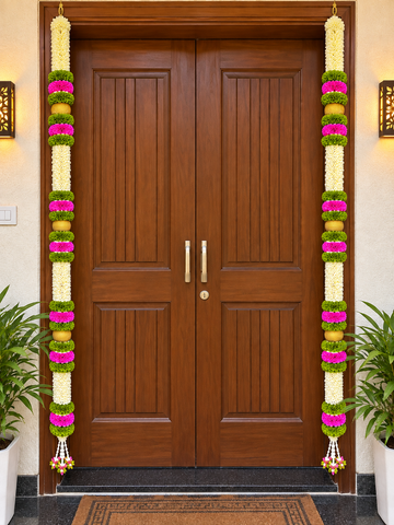 Royal main door toran Pack of 2 EACH 6 FEET | Traditional Floral Door Decoration with Decorative Balls for Home, Pooja, Festival & Wedding