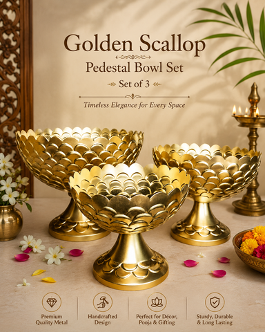 Golden Scallop Pedestal Bowl Set – Set of 3