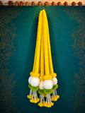 Artificial Marigold Flower Hanging with White Rose Ball Tassels for Home Decor || pack of 2