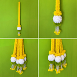 Artificial Marigold Flower Hanging with White Rose Ball Tassels for Home Decor | Wedding ,Pooja Decoration| pack of 4/ 5 FEET