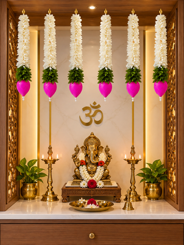 single lotus pack of 6 Decorative Hanging Lotus Garland for Home Temple | Traditional Pooja Room Decoration