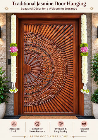 Artificial Jasmine Door Hanging Toran Pack of 2 | Traditional Floral Door Decoration with Decorative Balls for Home, Pooja, Festival & Wedding