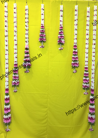 Premium Artificial Flower Wedding Backdrop Decoration Set | White & Pink Floral Hanging |